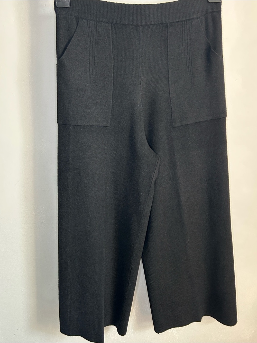 Black Colette Knit High-Rise Wide-Leg Cropped Sweater Knit Pants